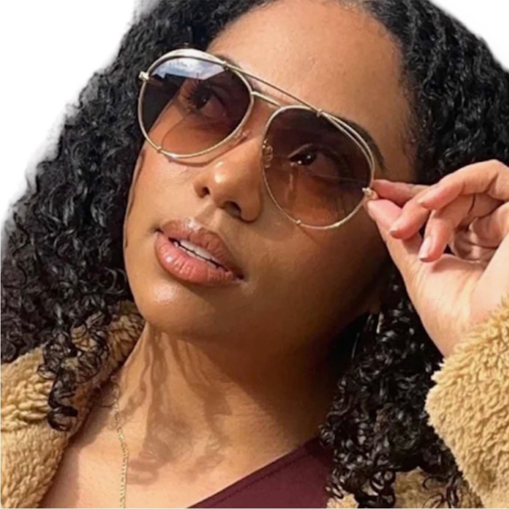 Gold Frame Brown Gradient Aviator Sunglasses - Wo… - image 2